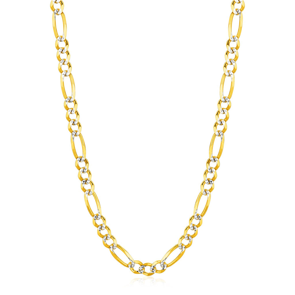 14K Two tone Gold Solid Pave Figaro Chain (5.90 mm)