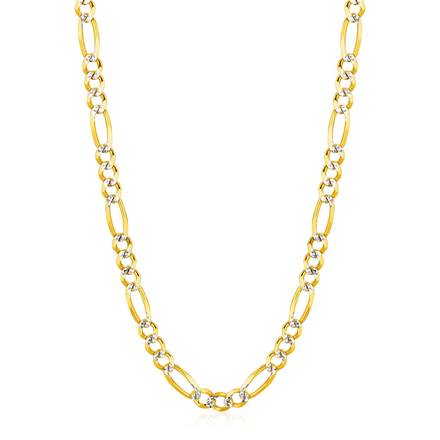 14K Two tone Gold Solid Pave Figaro Chain (5.90 mm)