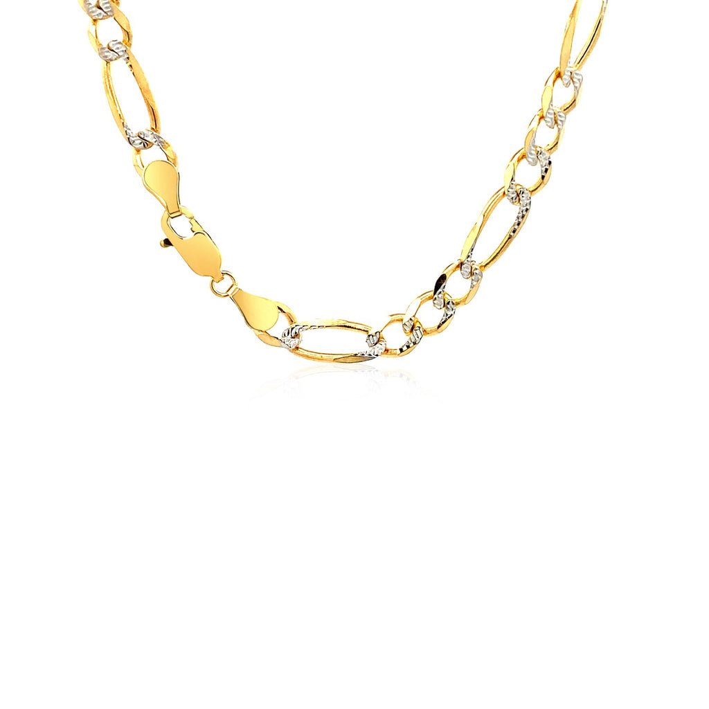 14K Two tone Gold Solid Pave Figaro Chain (5.90 mm)