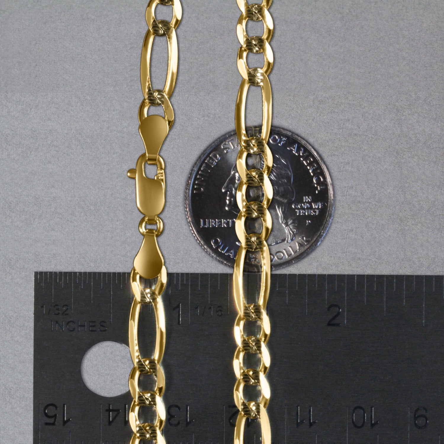 14K Two tone Gold Solid Pave Figaro Chain (5.90 mm)