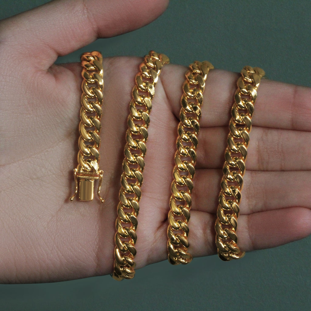 14k Yellow Gold Semi Solid Miami Cuban Chain (7.20 mm)