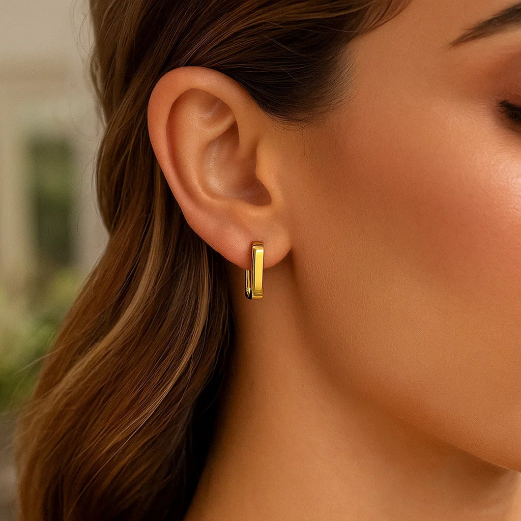 14k Yellow Gold Small Square Huggie Hoops