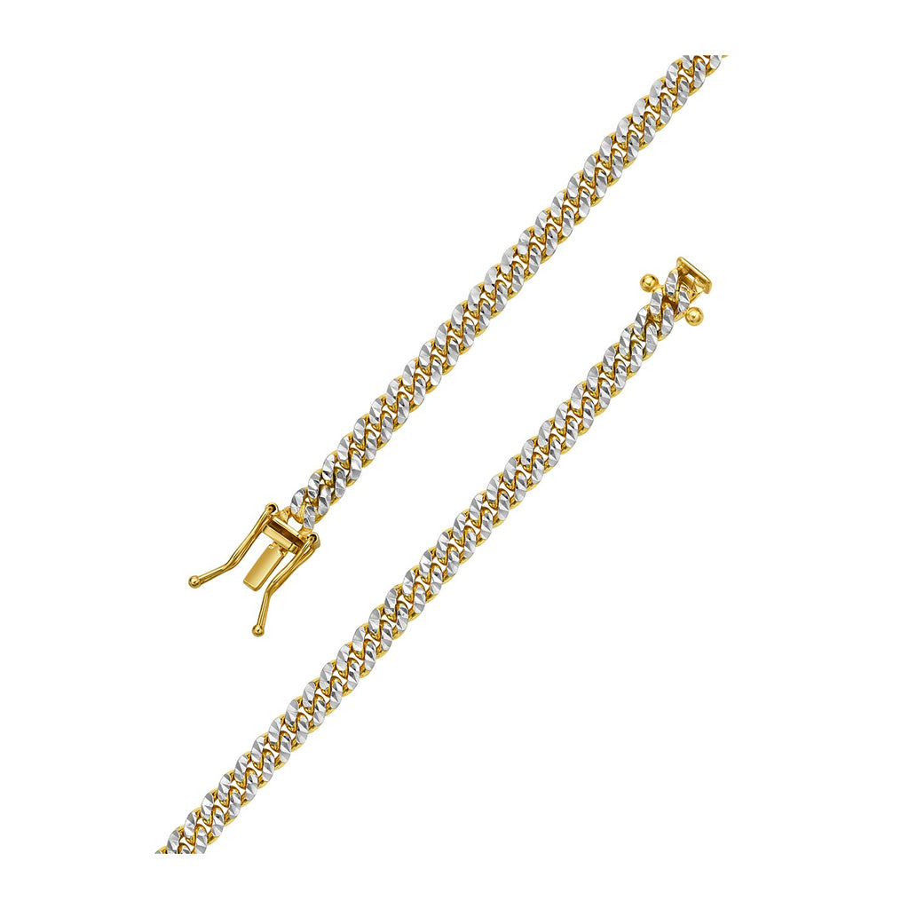 Classic Miami Cuban White Pave Solid Chain in 14k Yellow Gold (4.00 mm)