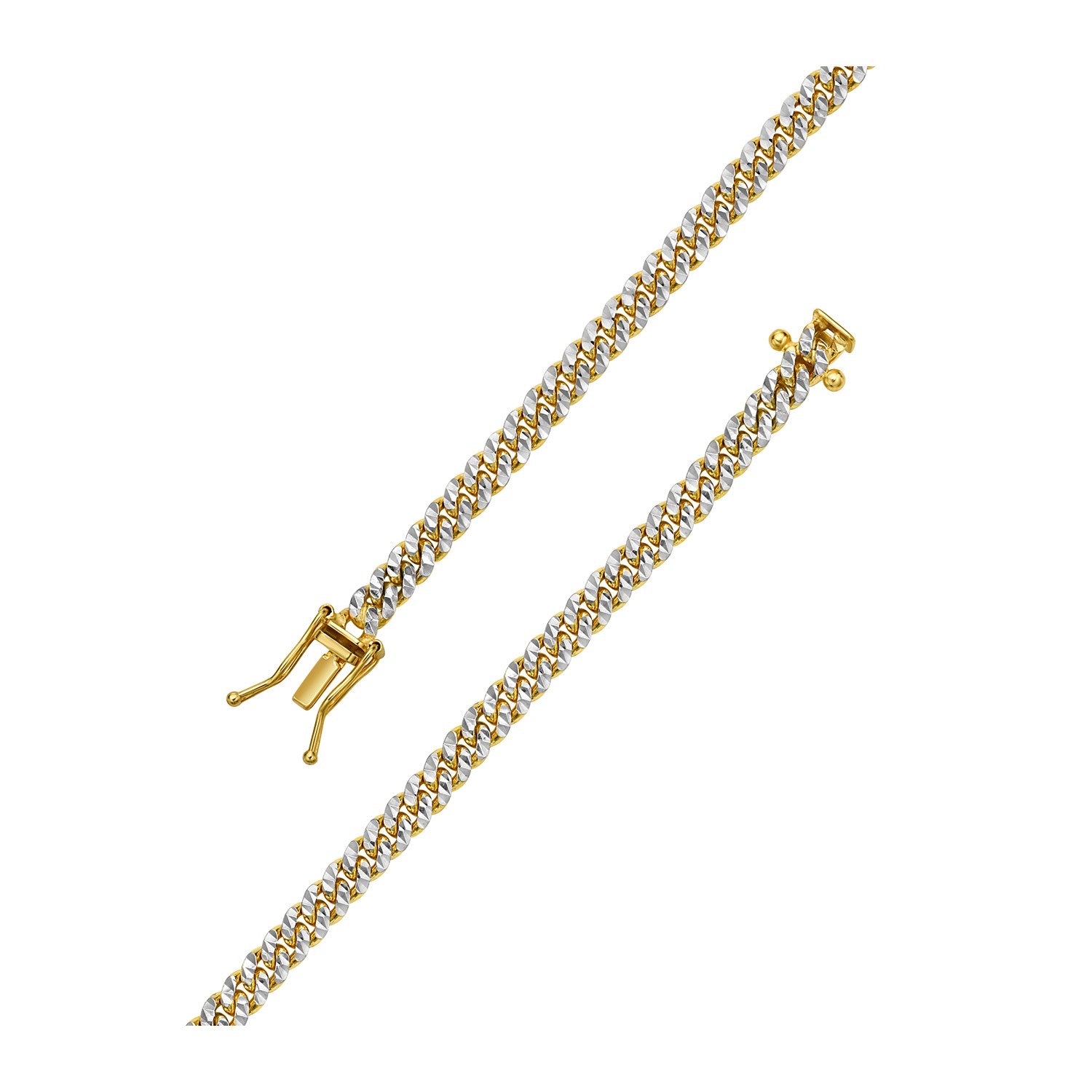 Classic Miami Cuban White Pave Solid Chain in 14k Yellow Gold (4.00 mm)