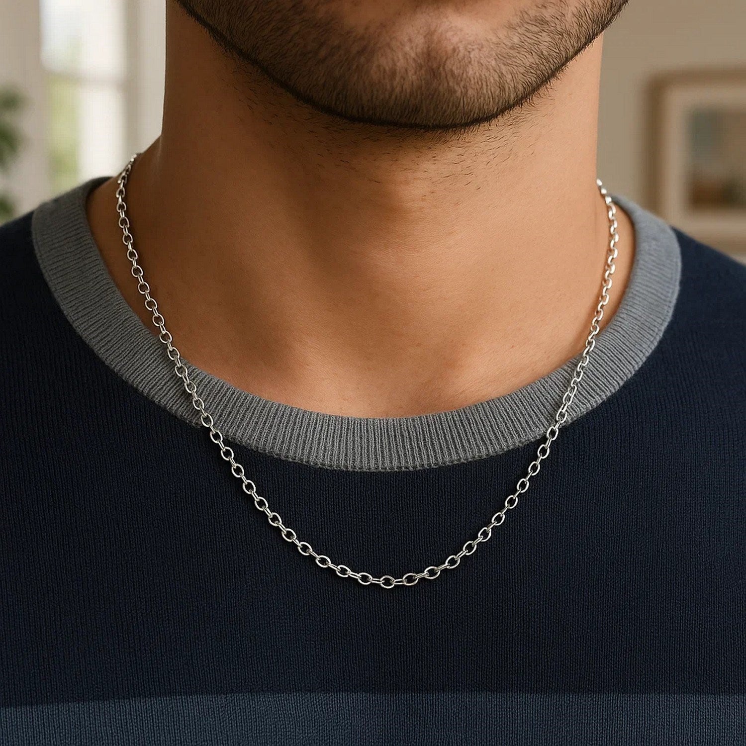 14k White Gold Round Cable Link Chain (2.6 mm)