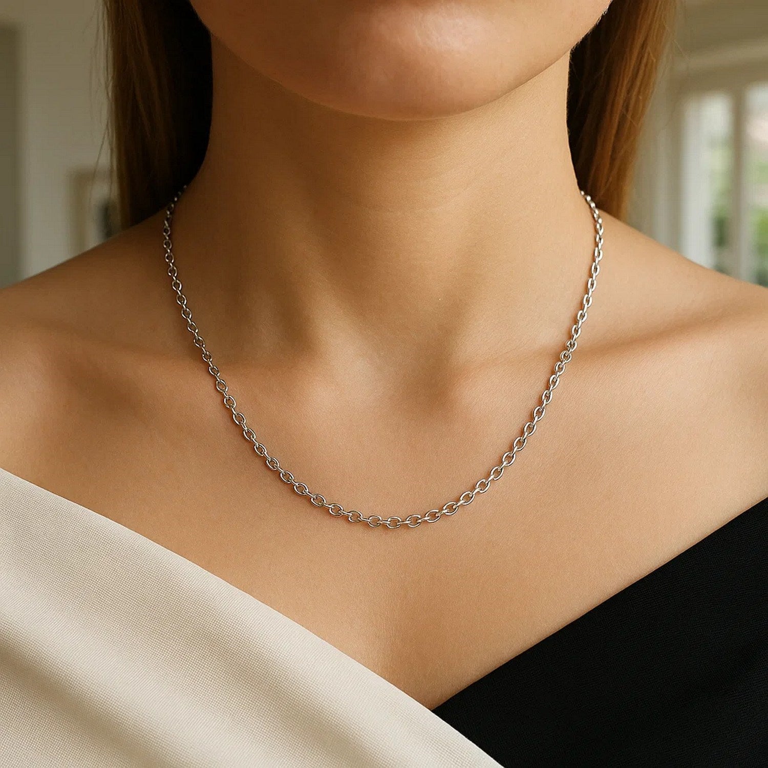 14k White Gold Round Cable Link Chain (2.6 mm)
