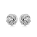 14k White Gold Love Knot with Ridge Texture Earrings