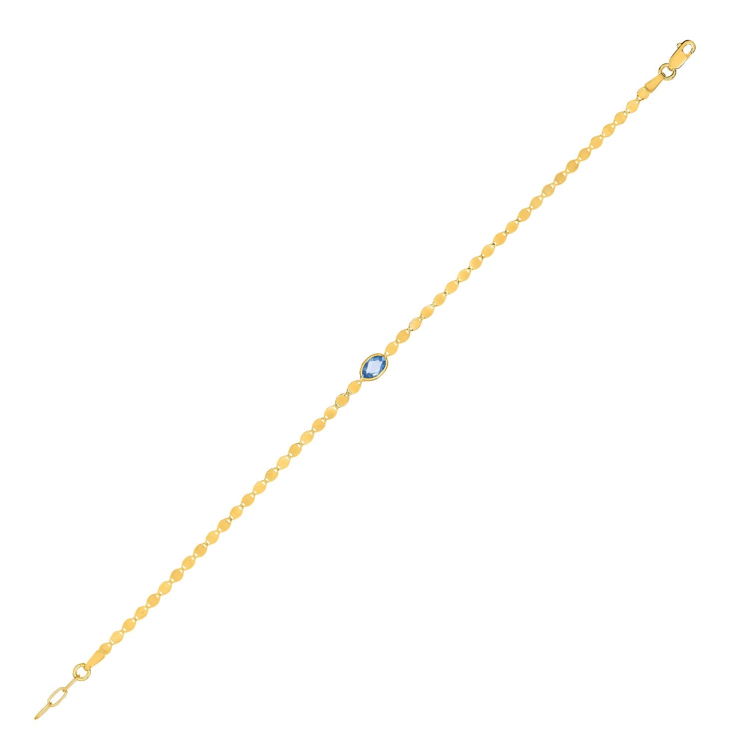 14K Yellow Gold Blue Topaz Mirrored Chain (2.20 mm)