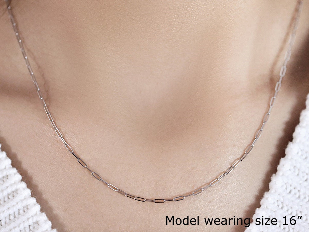 18K White Gold Fine Paperclip Chain (1.50 mm)