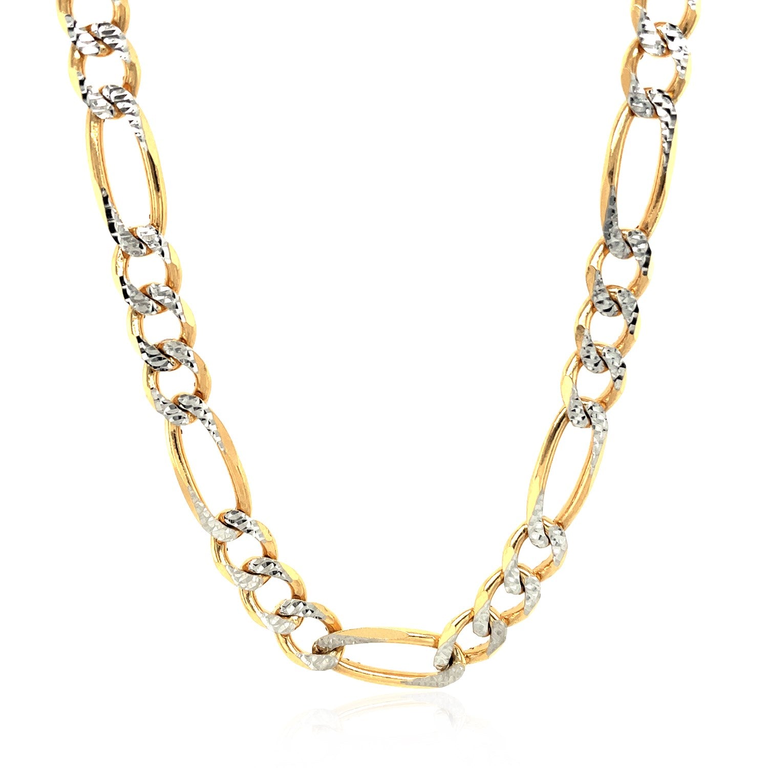 14K Two Tone Gold Solid Pave Figaro Chain (7.00 mm)