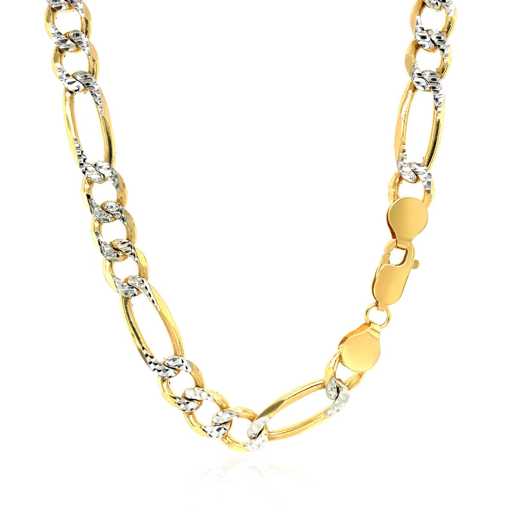 14K Two Tone Gold Solid Pave Figaro Chain (7.00 mm)