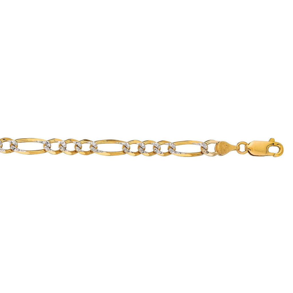 14K Two Tone Gold Solid Pave Figaro Chain (7.00 mm)
