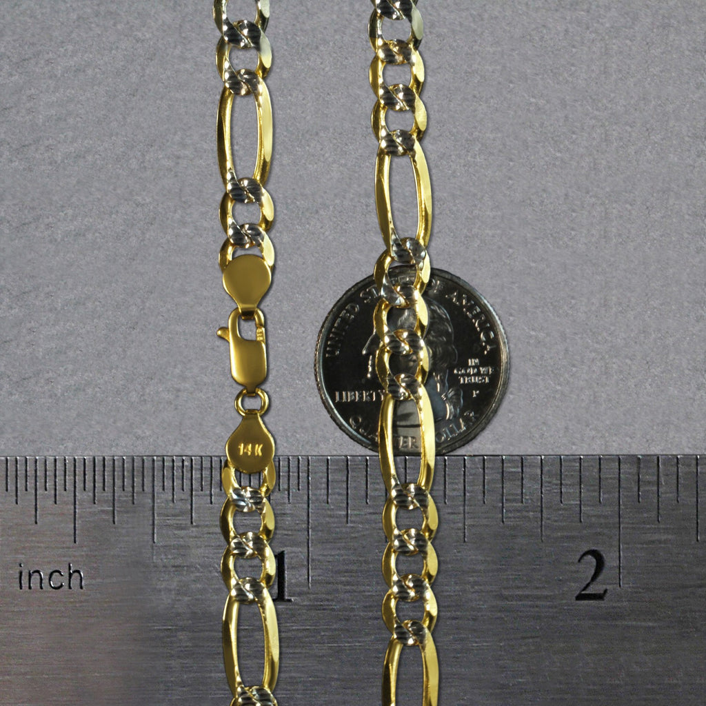 14K Two Tone Gold Solid Pave Figaro Chain (7.00 mm)
