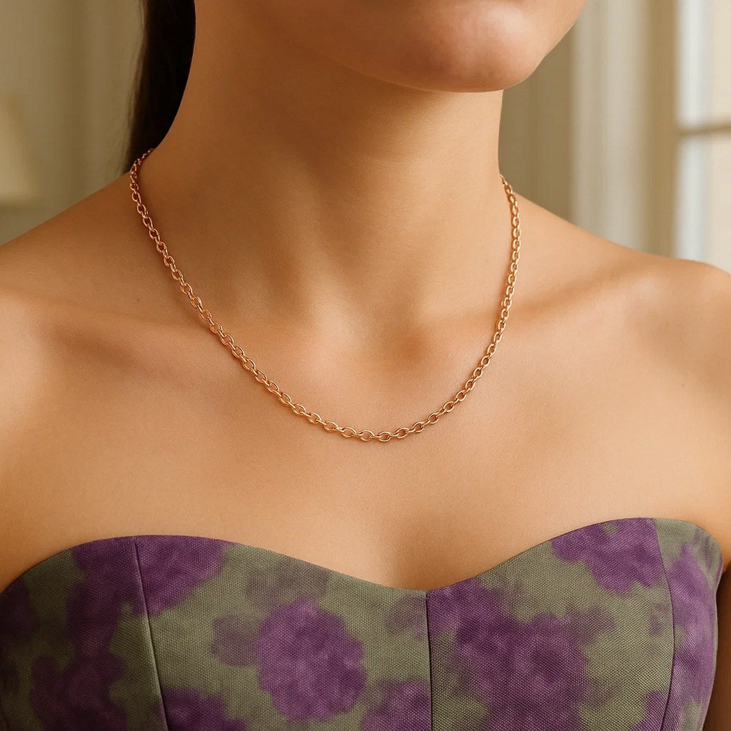 14k Rose Gold Round Cable Link Chain (1.50 mm)