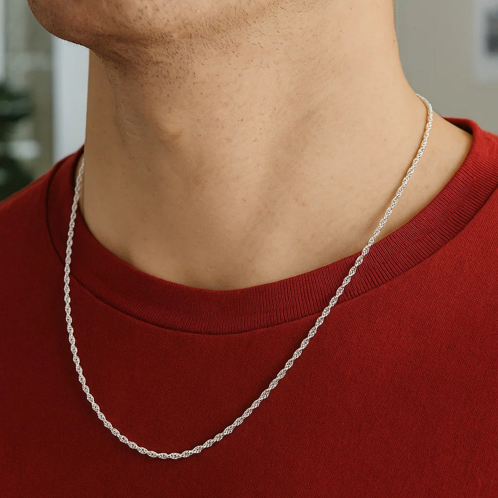 14k White Gold Solid Diamond Cut Rope Chain (1.40 mm)