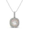 14k White And Rose Gold Cushion Shape Halo Diamond Pendant (1/2 cttw)