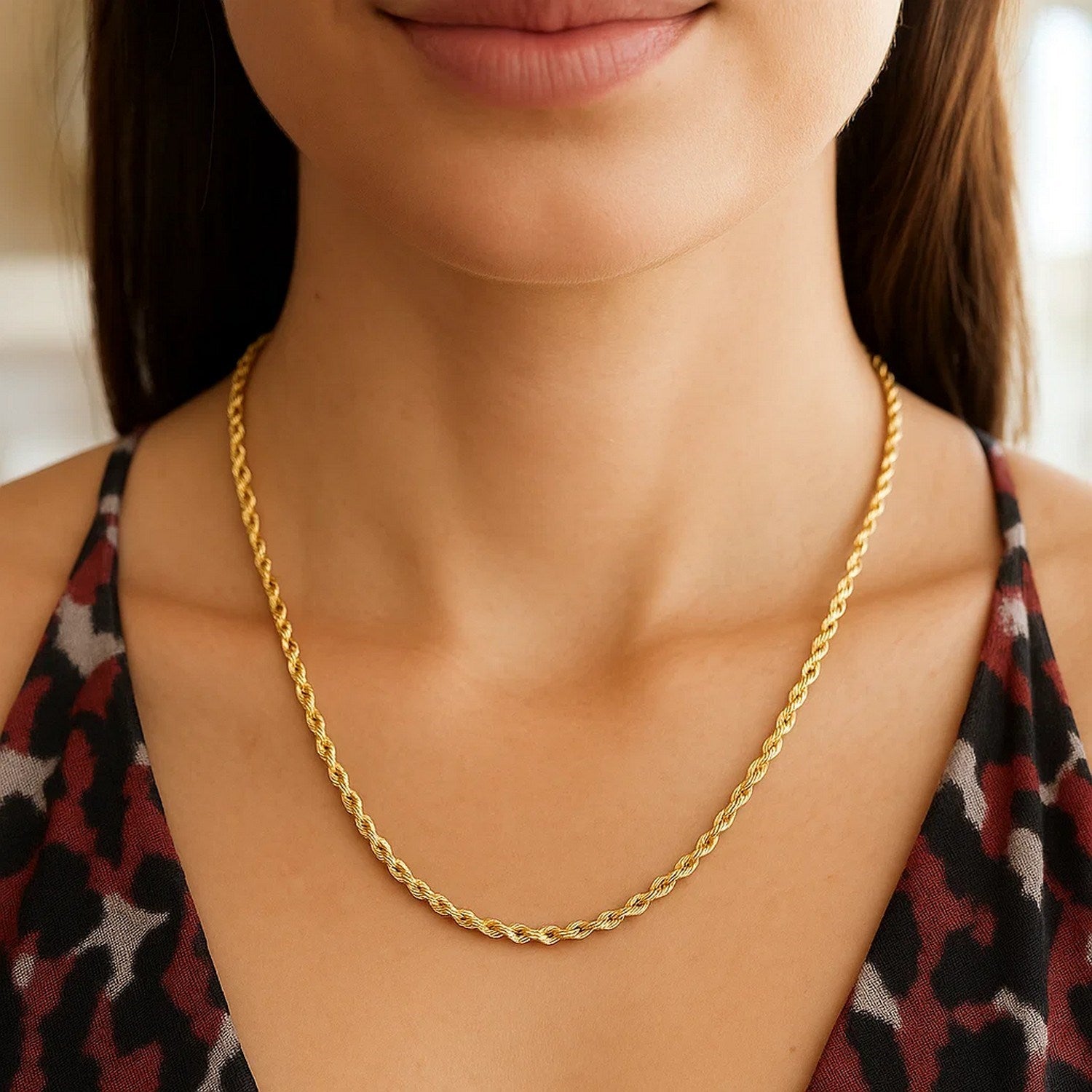 14K Yellow Gold Hollow Diamond Cut Rope Chain (3.2 mm)