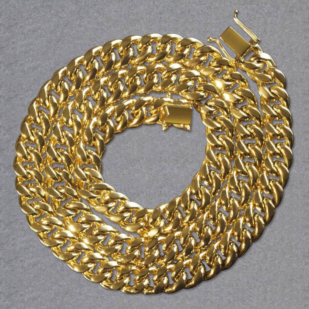 14k Yellow Gold Semi Solid Miami Cuban Chain (9.10 mm)
