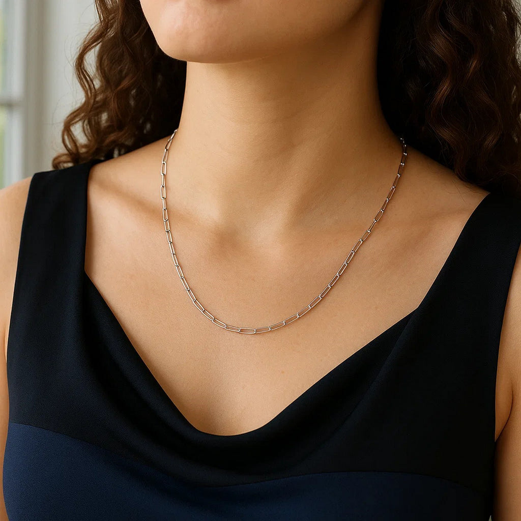 14K White Gold Fine Paperclip Chain (1.50 mm)