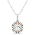 Round Shape Halo Diamond Pendant in 14k White and Rose Gold (1/2 cttw)