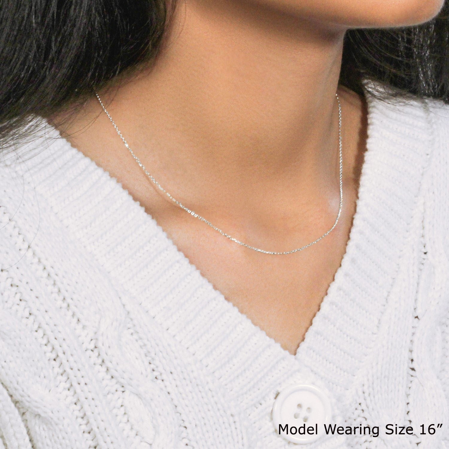 18k White Gold Diamond Cut Cable Link Chain (0.80 mm)