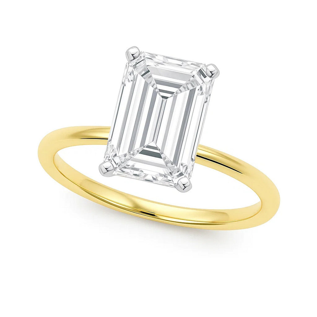 5 Carat Emerald Lab Grown IGI G/VS1 Diamond Solitaire Ring in 10K Yellow Gold