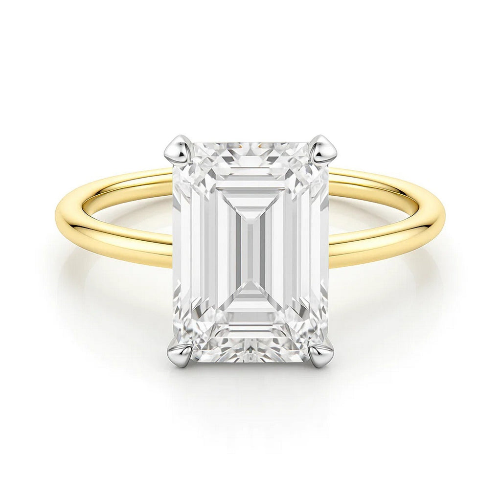 5 Carat Emerald Lab Grown IGI G/VS1 Diamond Solitaire Ring in 10K Yellow Gold